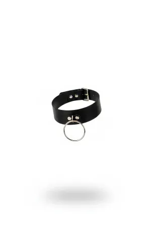 Black faux leather choker necklace with silver O-ring detail