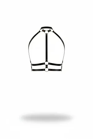 Black Faux Leather Halter Neck O-Ring Chest Harness Adjustable