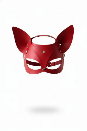 Red Faux Leather Cat Ear Mask Adjustable Buckle