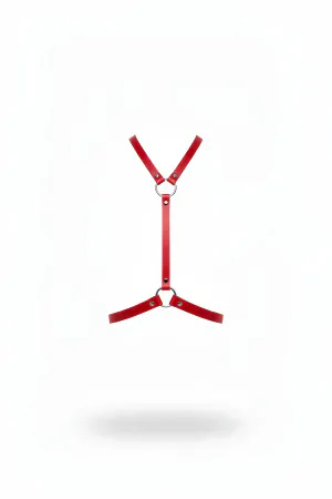Red Faux Leather Y-Strap Body Harness Silver O-Rings