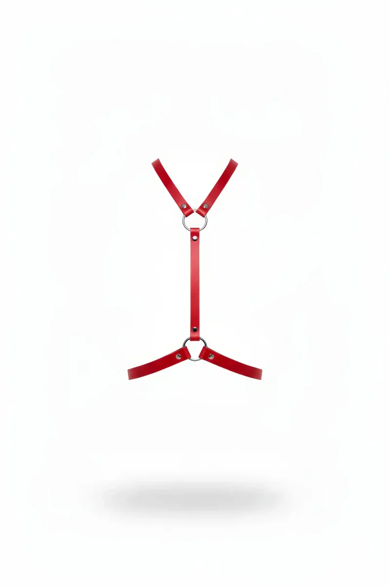 Red Faux Leather Y-Strap Body Harness Silver O-Rings