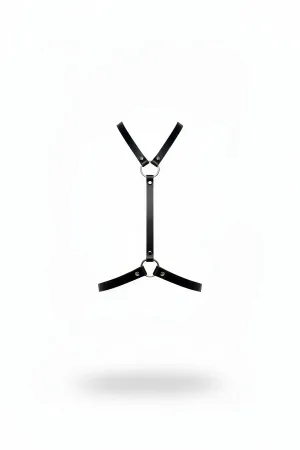 Black Faux Leather Y-Style Body Harness Minimalist Design Silver O-Rings
