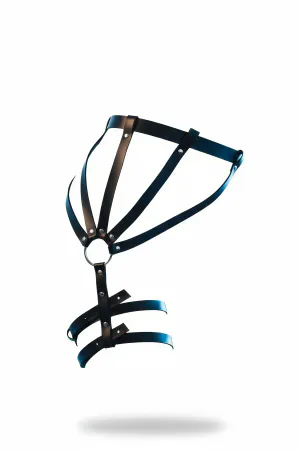 Faux Leather Garter Harness Black Adjustable Thigh Accessory O-Ring Rivet Details