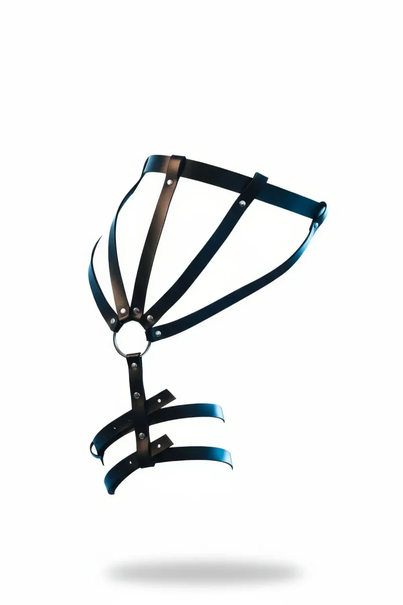 Siyah Faux Leather Jartiyer Harness Bel ve Bacak Desteği Metal Halka Detaylı