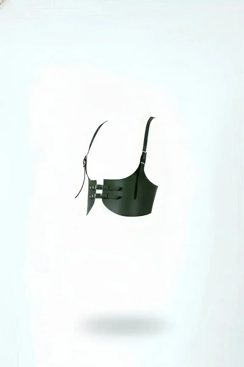 Dark Olive Vegan Leather Underbust Harness with Double Front Buckles