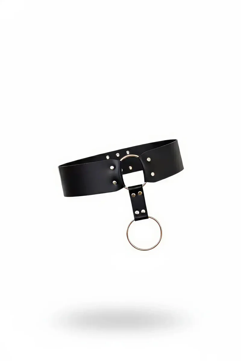 Black Faux Leather O-Ring Waist Belt Wide Band Silver Studs