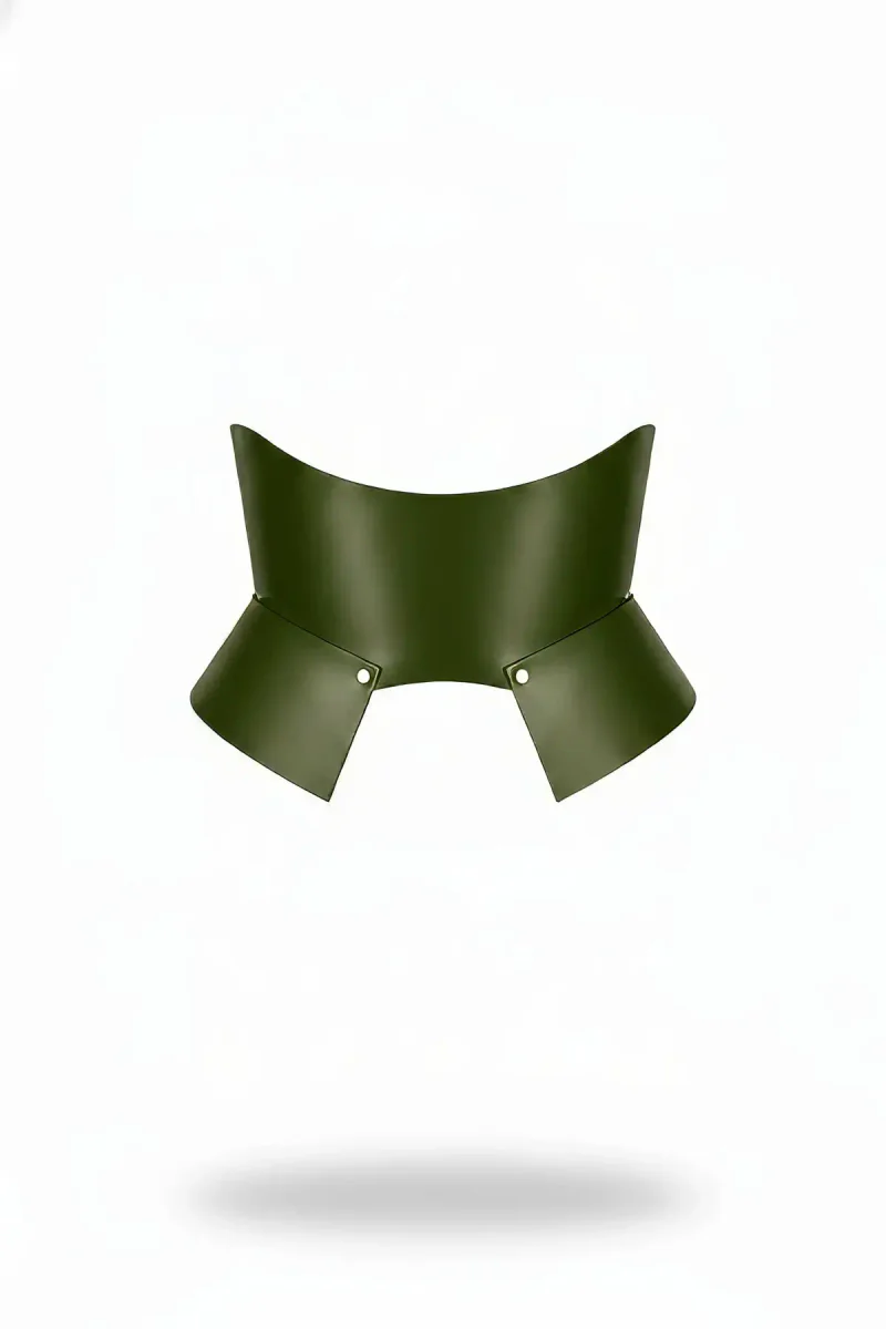 Olive Green Sculptural Faux Leather Waist Harness with Flared Panels