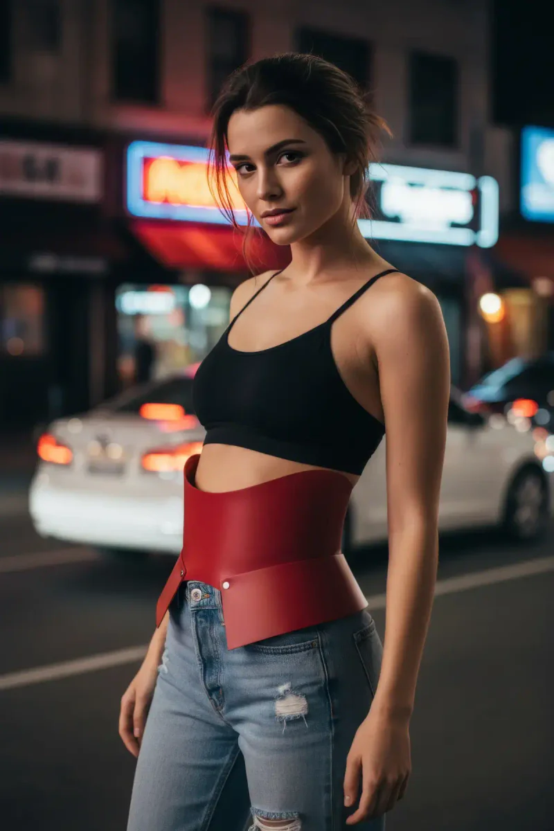 Faux Leather Wide Waist Belt Side Profile