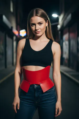 Red Faux Leather Peplum Waist Cincher Corset Belt Structured Fashion
