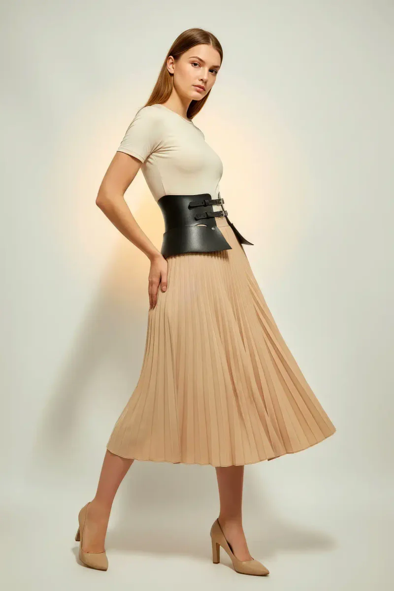 Wide Black Faux Leather Waist Belt