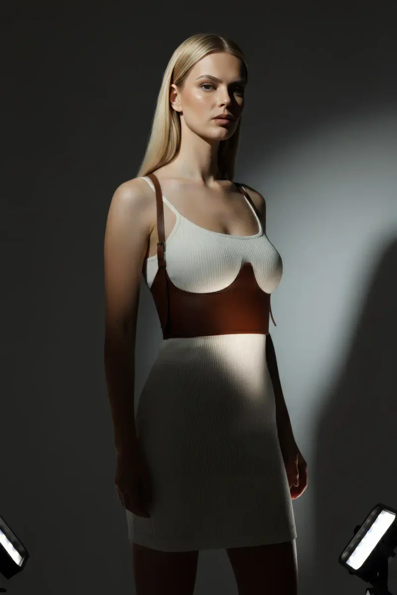 Tan Vegan Leather Underbust Harness front
