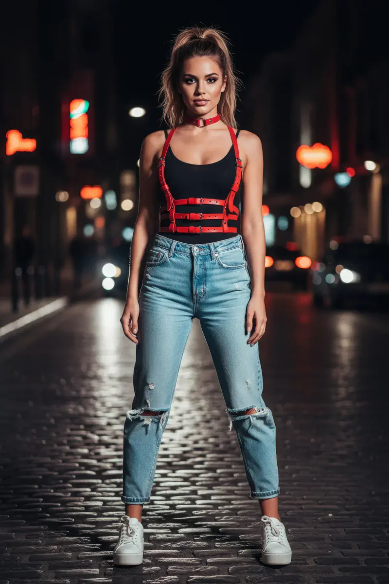 Strappy Red Chest Harness with Choker