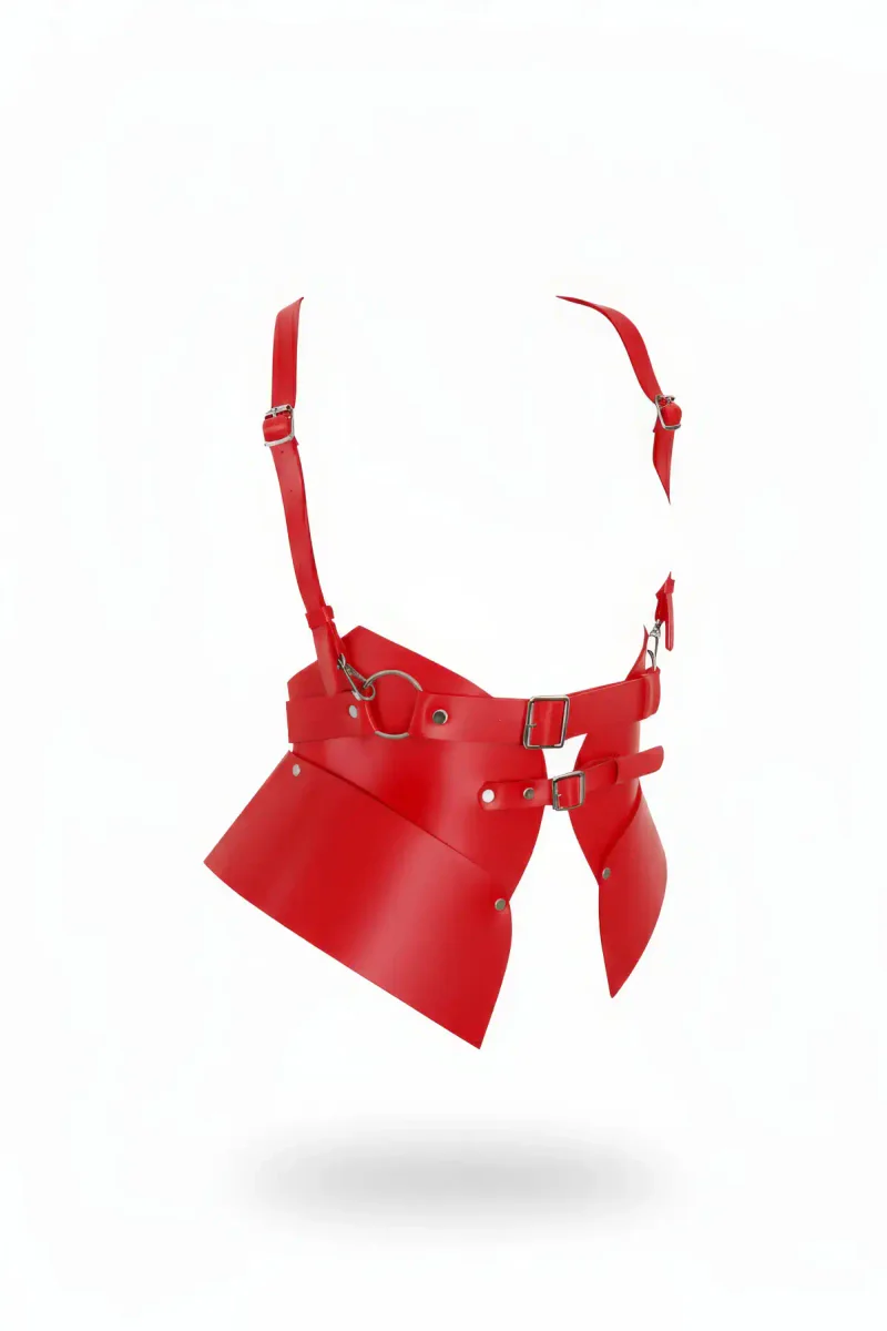 Red Faux Leather Waspie Waist Harness Skirt Panels Adjustable Straps