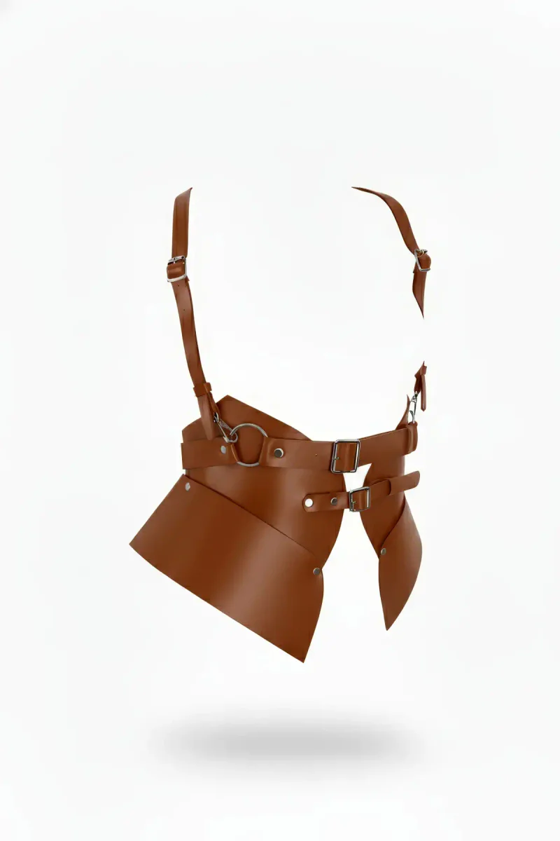 Tan Faux Leather Underbust Corset Harness Women Adjustable Straps