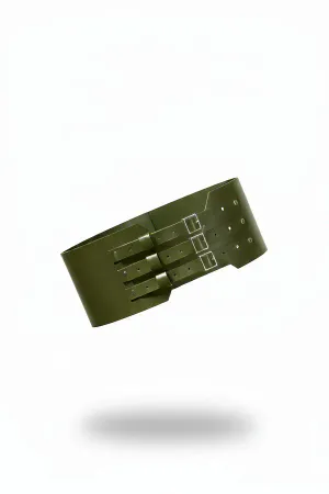 Haki renk kalın suni deri üç tokalı kadın bel korsesi aksesuarı