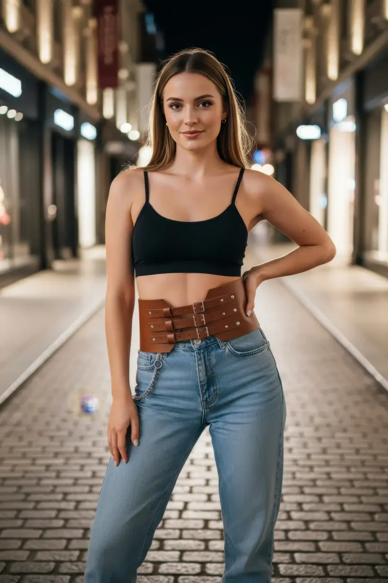 Faux Leather Waist Cincher Belt Front