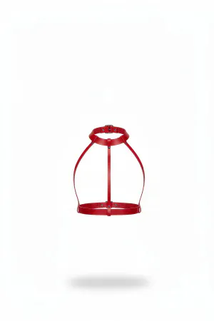 Red Faux Leather Chest Harness Choker Style Adjustable Straps