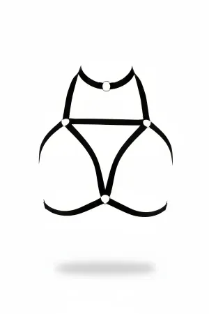 Black Faux Leather High Neck Chest Harness with Silver O-Rings