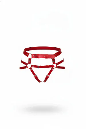 Red Faux Leather Waist Crotch Garter Harness Silver Hardware