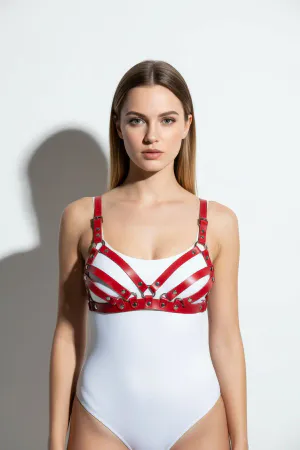 Red Faux Leather Strappy Chest Harness