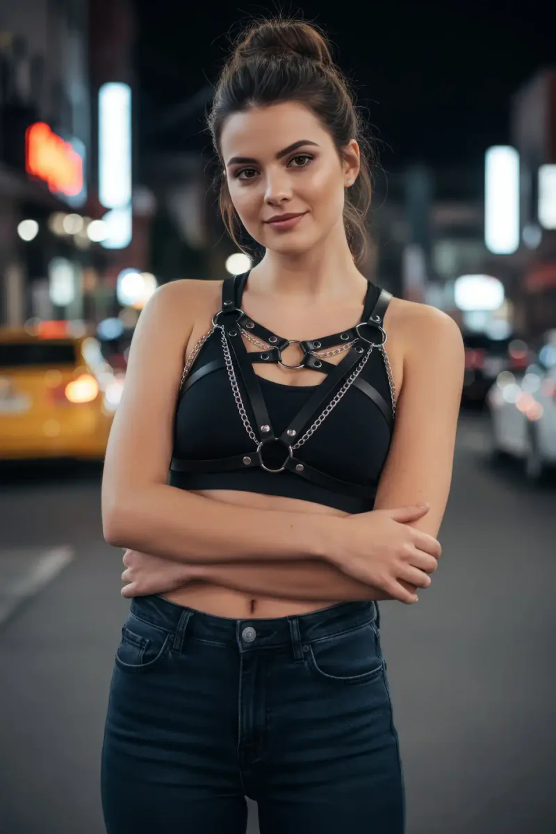 Faux Leather Strappy Harness Top with