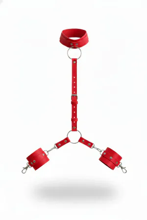 Red Faux Leather Collar and Handcuff Set Adjustable Straps