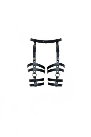 Black Faux Leather Waist-to-Thigh Garter Harness Women Adjustable Straps D-Ring Hardware