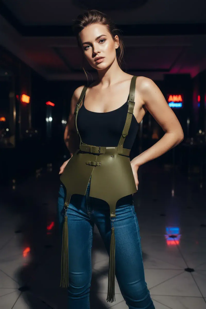 Olive Green Fashion Harness with Adjustable
