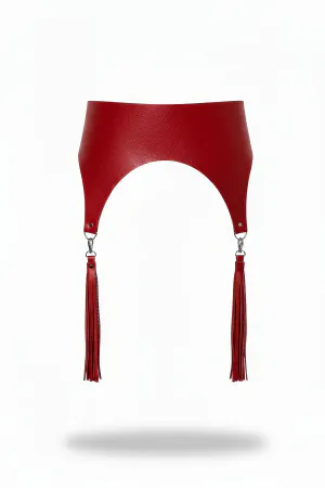 Red Faux Leather Wide Waist Harness with Detachable Tassels