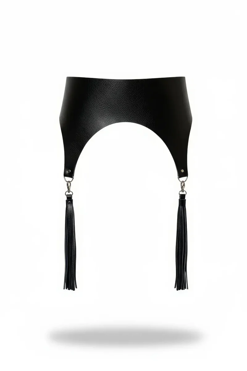 Black Faux Leather Wide Waist Cinch Detachable Tassels