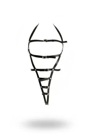 Black Faux Leather Full Body Harness Women Adjustable Straps O-Ring Hardware