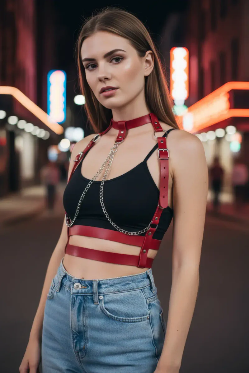 Fashion Harness Outfit Red with Choker and