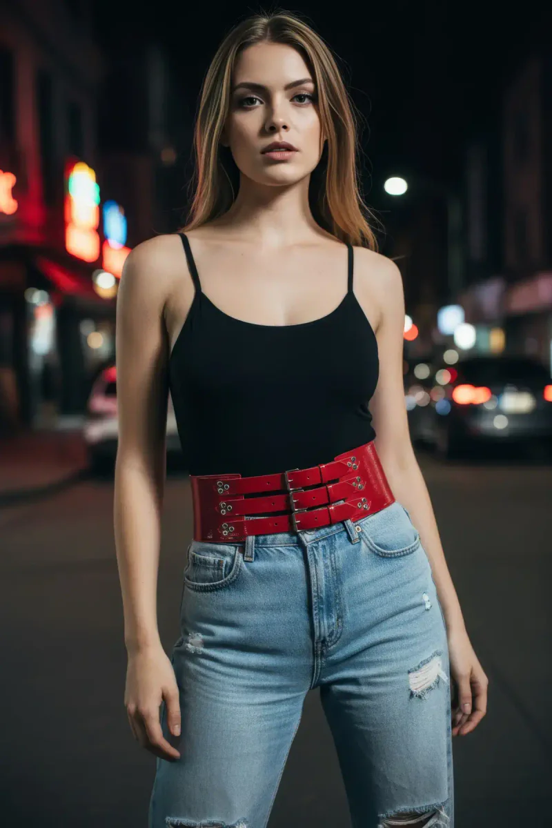 Strappy Red Waist Belt Side Profile fashion
