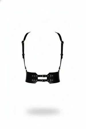 Black Faux Leather Double Buckle Waist Harness Adjustable Shoulder Straps