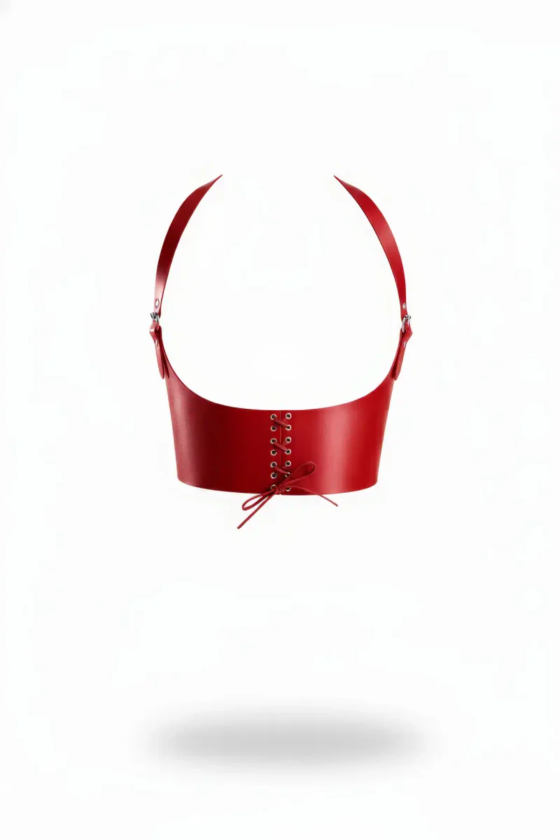 Red Faux Leather Underbust Harness Lace-Up Back Adjustable Straps