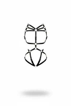 Siyah Body Harness Suni Deri Tam Vücut Tokalı Aksesuarı - APFT860
