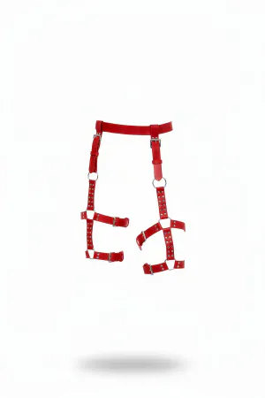 Red Faux Leather Leg Garter Harness Adjustable Buckles Silver O-Rings