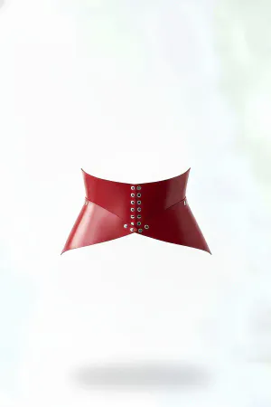 Red Faux Leather Underbust Corset Waist Harness Silver Eyelets