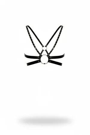 Black Faux Leather Studded Chest Harness with Silver O-Rings