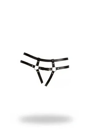 Black Faux Leather Thong Harness Adjustable Waist Straps Silver Hardware