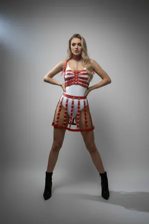 Red Faux Leather Cage Skirt Harness with Multiple O-Rings