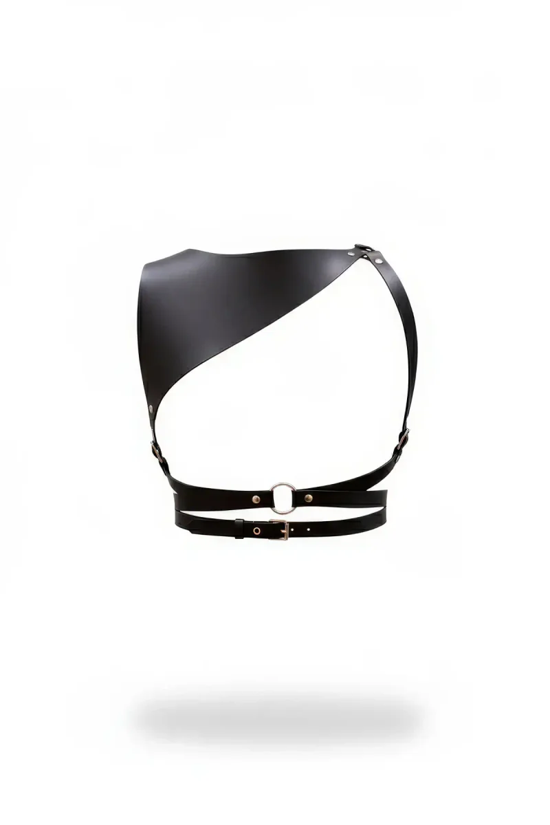 Black Asymmetrical Faux Leather Panel Chest Harness women's fashion accessory