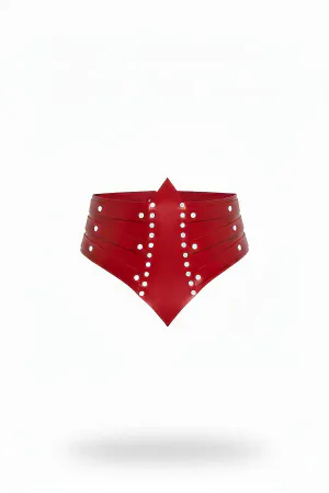 Red Faux Leather Waspie Belt Studded Women High Waist Cinch