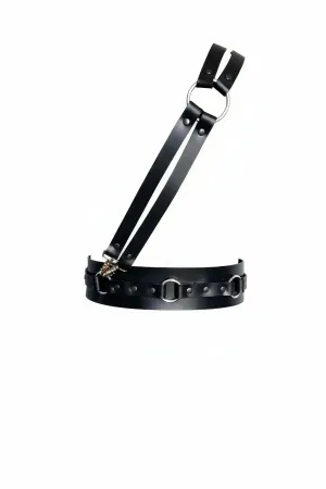 Black Faux Leather O-Ring Waist Belt with Detachable Harness Suspenders