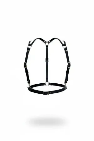 Black Faux Leather Chest Harness Women Adjustable Straps O-Ring Detail