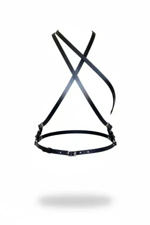 Black Vegan Leather Cross Chest Body Harness with Buckle Adjustments