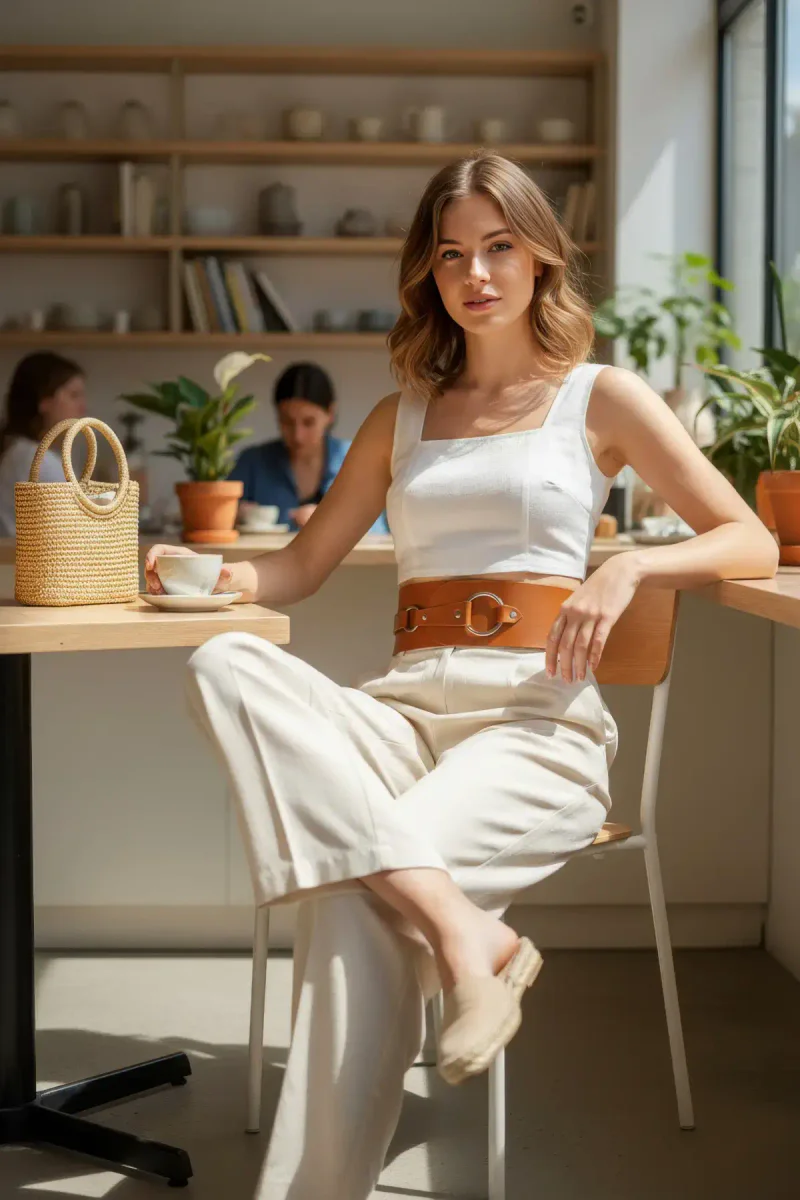Tan Vegan Leather Belt Front