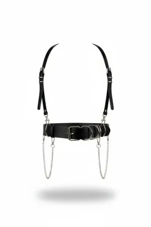 Black Faux Leather O-Ring Waist Belt Harness Detachable Chains