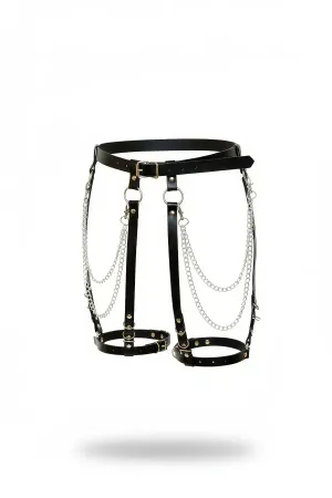 Black Faux Leather Body Harness with Silver Chains