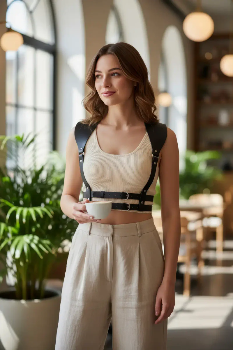 Casual Harness Outfit Black Faux Leather